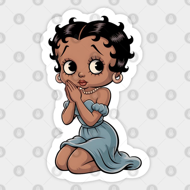 Black Betty Boop Praying Woman Sticker by UrbanLifeApparel